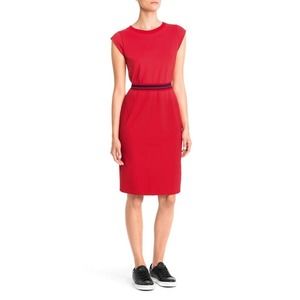ESCADA Red Ruby Cap Sleeve Sheath Dajenka Dress Cocktail Size 38 US 8
